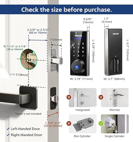 Philips Fingerprint Door Lock, Keyless Entry Door Lock, Electronic Door Lock, Touchscreen Keypad Deadbolt - Easy Installation and Set up