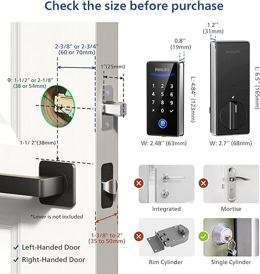 Philips Keyless Entry Door Lock with Keypad - Smart Deadbolt Lock for Front Door, Auto Lock, One-time PIN Code, Fingerprint Door Lock
