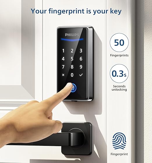 Philips Keyless Entry Door Lock with Keypad - Smart Deadbolt Lock for Front Door, Auto Lock, One-time PIN Code, Fingerprint Door Lock
