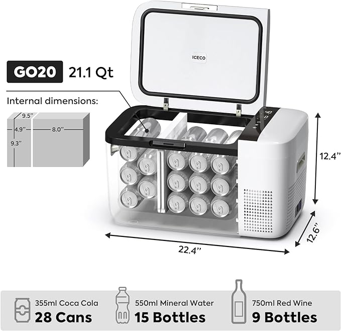 ICECO 21QT GO20 Dual Zone 12V Portable Freezer