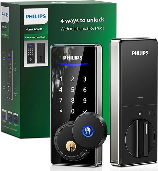 Philips Fingerprint Door Lock, Keyless Entry Door Lock, Electronic Door Lock, Touchscreen Keypad Deadbolt - Easy Installation and Set up