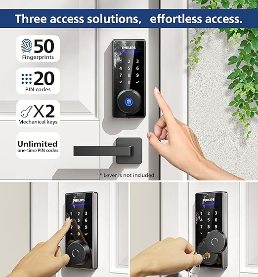 Philips Fingerprint Door Lock, Keyless Entry Door Lock, Electronic Door Lock, Touchscreen Keypad Deadbolt - Easy Installation and Set up