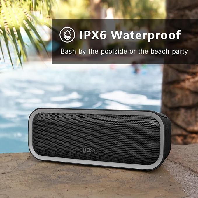 DOSS Bluetooth Speaker, SoundBox Pro+ Wireless Bluetooth Speaker with 24W Impressive Sound, Booming Bass, IPX6 Waterproof, 15Hrs Playtime, Wireless Stereo Pairing, Mixed Colors Lights, 66 FT