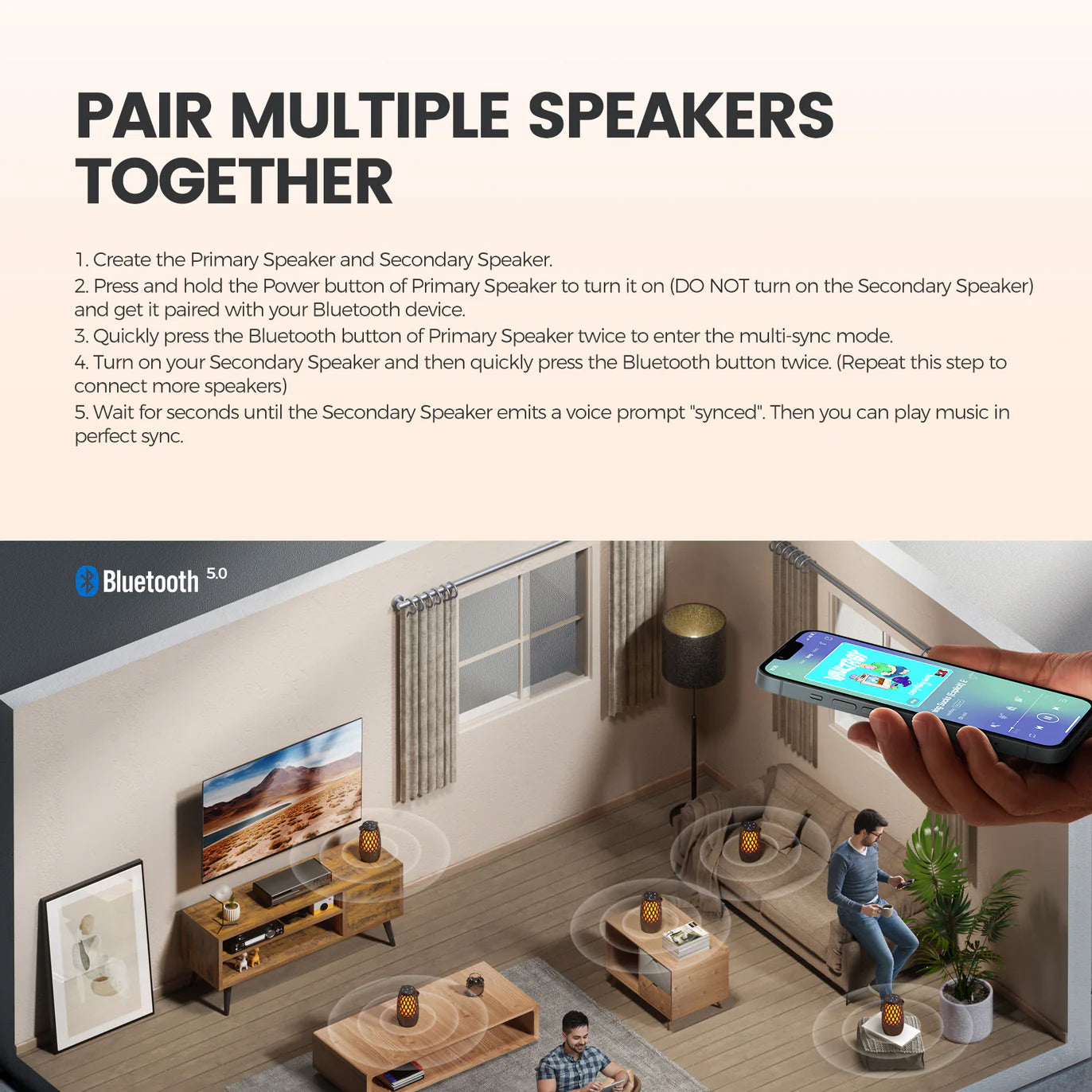 DbSoars Outdoor Speaker with lights, Multi-Sync up to 100 Speakers, Auto-Pairing, HD Stereo Sound, IPX5 Waterproof for Outside|Patio|Porch