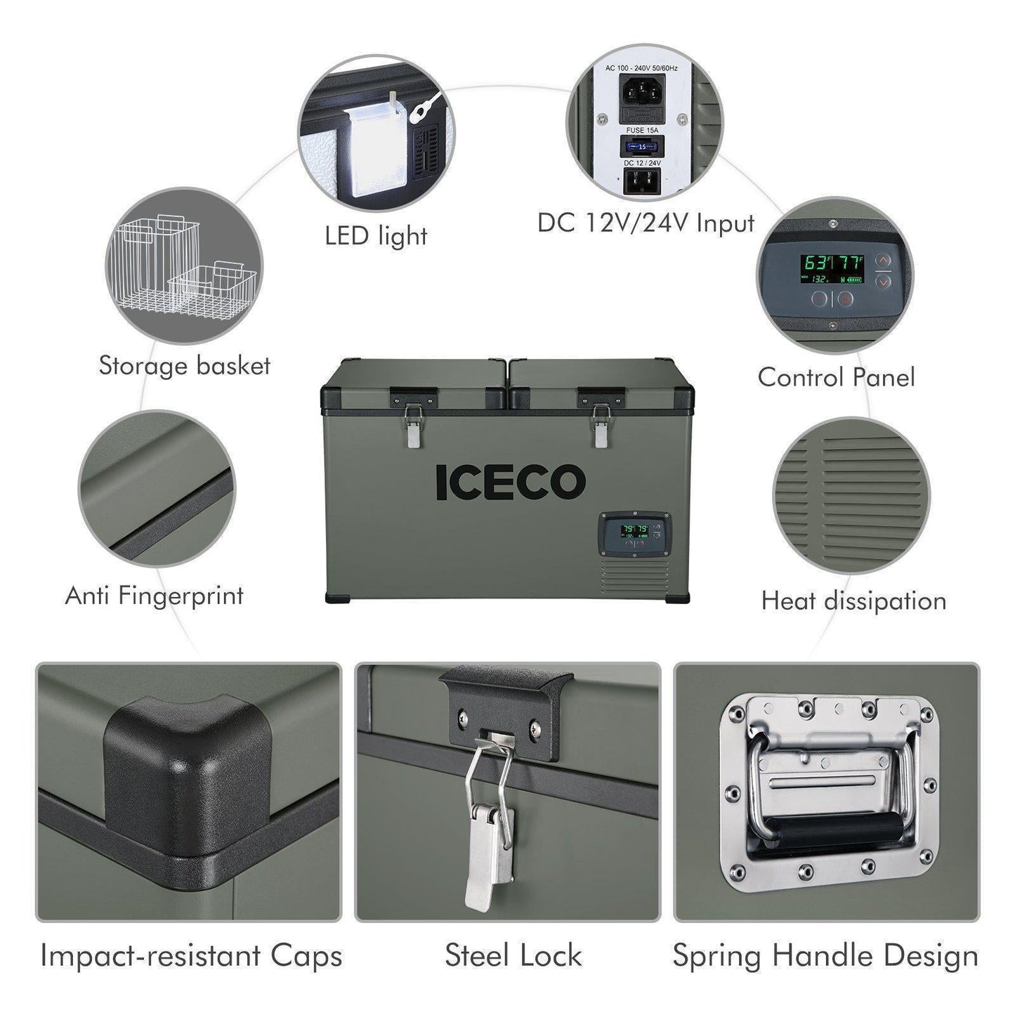 ICECO 63.4QT VL60 Dual 12V Portable Freezer Refrigerator