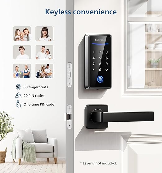 Philips Keyless Entry Door Lock with Keypad - Smart Deadbolt Lock for Front Door, Auto Lock, One-time PIN Code, Fingerprint Door Lock