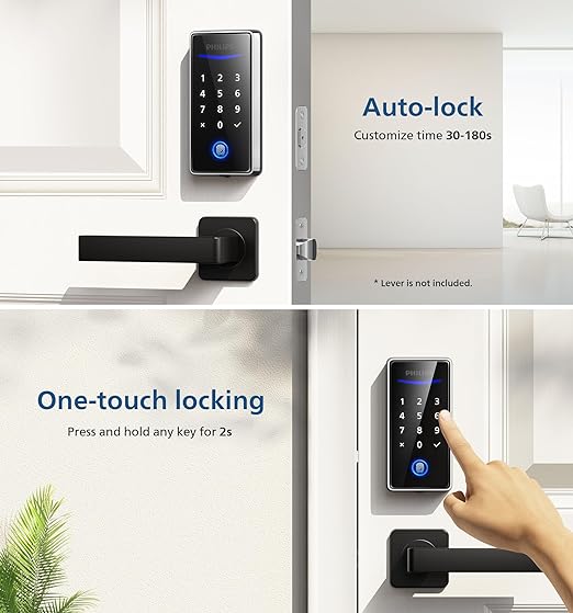 Philips Keyless Entry Door Lock with Keypad - Smart Deadbolt Lock for Front Door, Auto Lock, One-time PIN Code, Fingerprint Door Lock