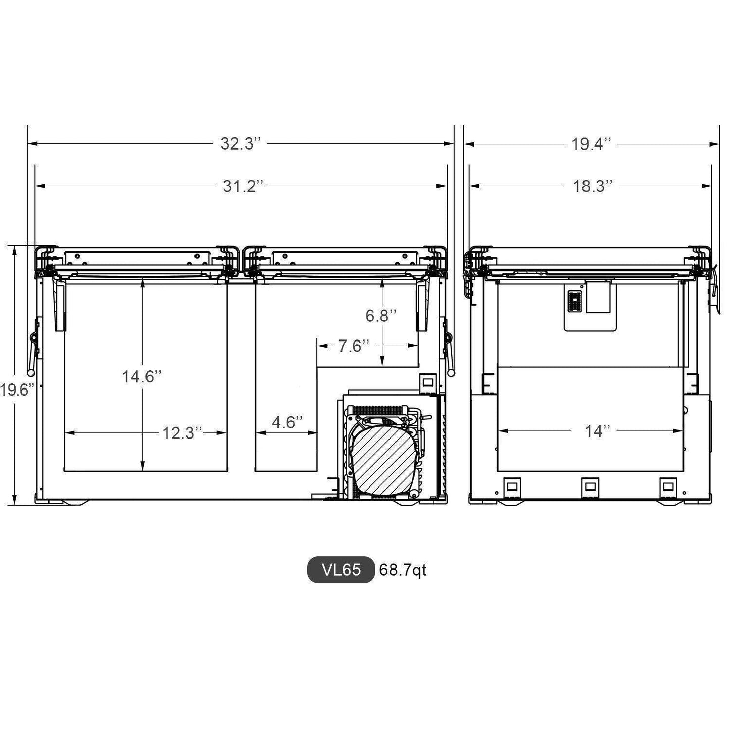 ICECO 68.7QT VL65 Dual Zone Fridge Freezer